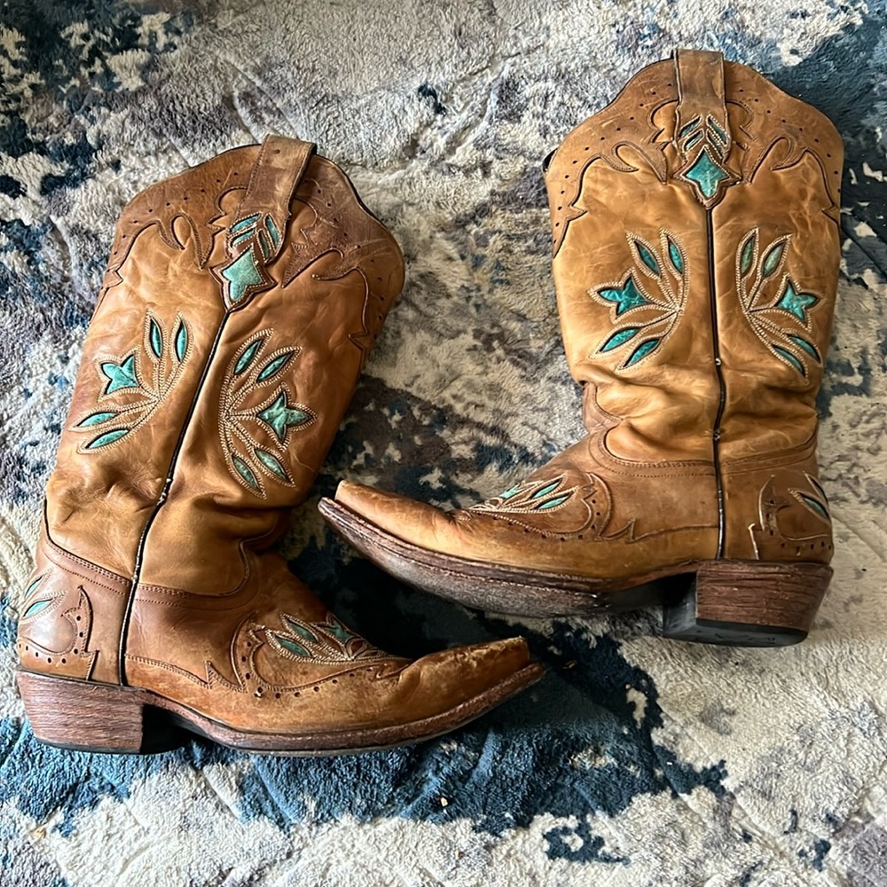 Black Star Brown and Turquoise Cowboy Western Boots